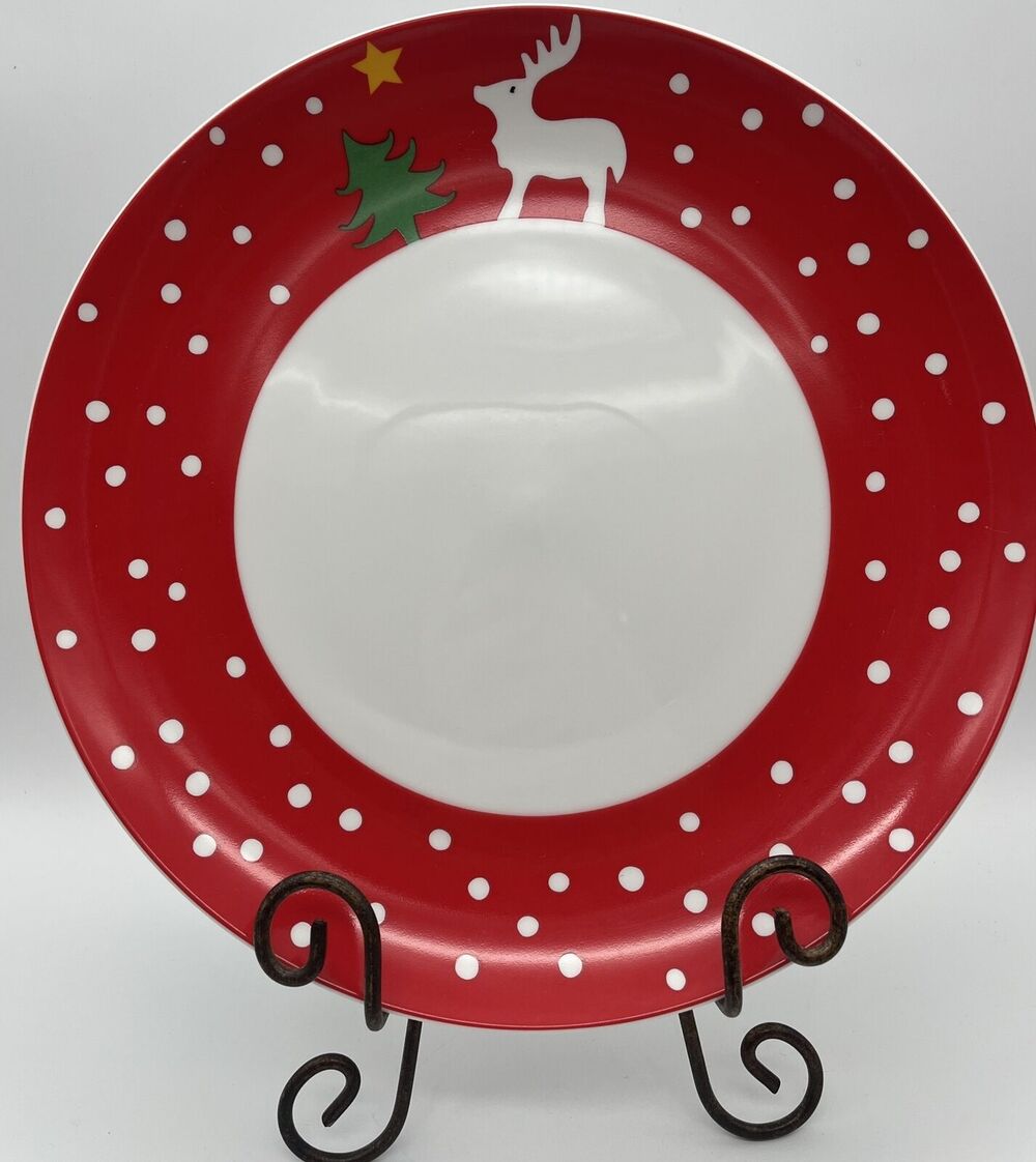 2 Ponette Japan Christmas Charger Platter Christmas Tree Red Reindeer Decor 12"